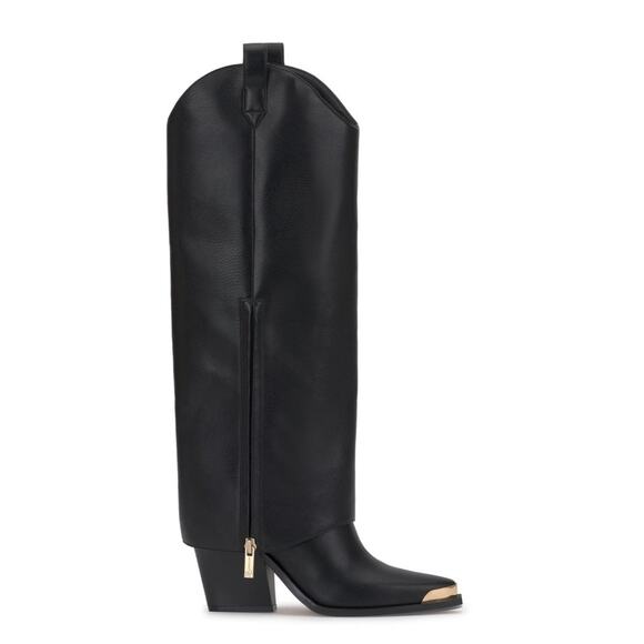 Jessica Simpson Astoli Boot Black Womens 5M Gold Metal Toe Tip Almond Toe ZipUp - Picture 3 of 9